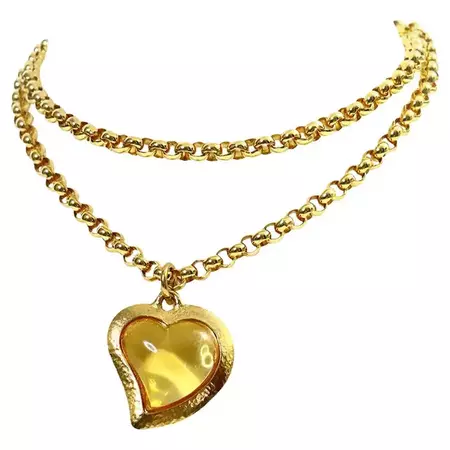 Vintage Yves Saint Laurent YSL Amber Resin Heart on Rollo Long Chain Circa 1980s For Sale at 1stDibs