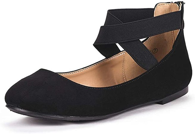 AmazonSmile | DREAM PAIRS Women's Sole_Stretchy Black Fashion Elastic Ankle Straps Flats Shoes Size 12 M US | Shoes