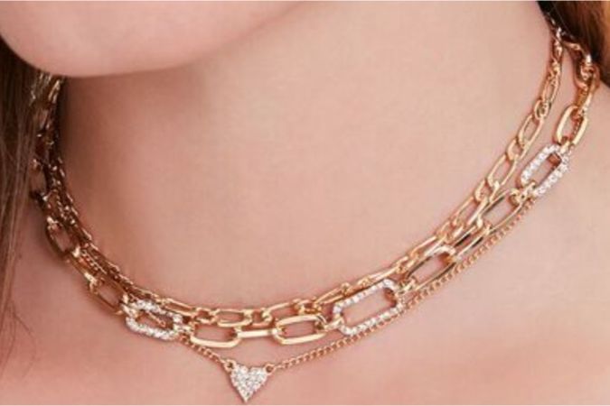 Gold Multi Chain Heart Necklace