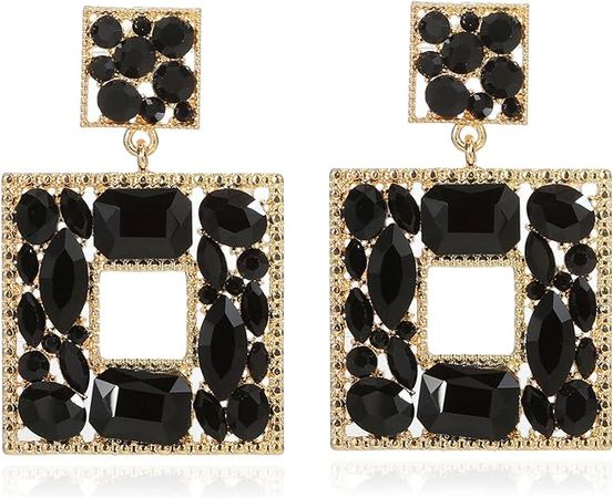 Amazon.com: Canboer Black Vintage Rhinestone Square Statement Dangle Earrings Trendy Crystal Geometric Drop Earrings Hypoallergenic Jewelry for Women Party: Clothing, Shoes & Jewelry