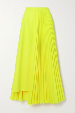 Lime green Neon asymmetric pleated poplin skirt | Christopher John Rogers | NET-A-PORTER