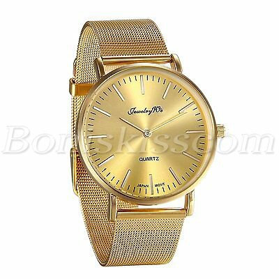Men Fashion Luxury Gold Tone Stainless Steel Mesh Band Analog Quartz Wrist Watch | eBay