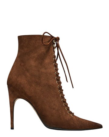 Brown Suede Lace-Up Booties