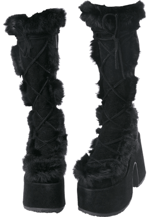 black fluffy platform boots