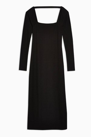 Black Ribbed 90s Long Sleeve Midi Dress | Topshop