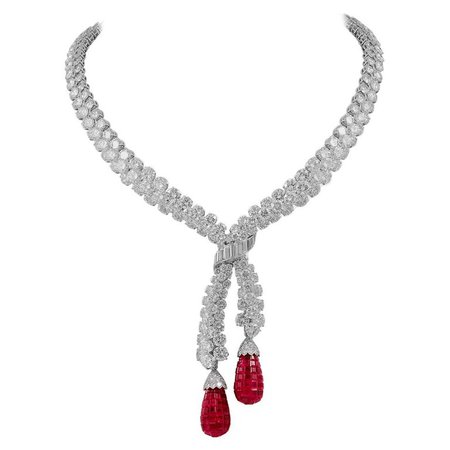 Van Cleef and Arpels Diamond Ruby Mystery Set Necklace For Sale at 1stdibs