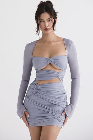 Clothing : Mini Dresses : 'Camille' Dove Grey Real Silk Mini Dress