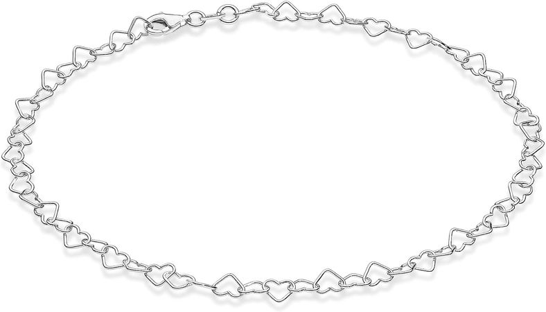 Amazon.com: Miabella Sterling Silver Italian Rolo Heart Link Chain Anklet Ankle Bracelet for Women Teen Girls, Made in Italy (Length 10 Inches): Clothing, Shoes & Jewelry
