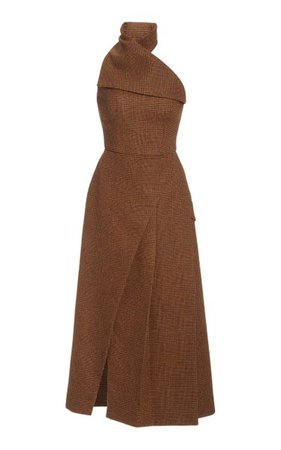 Plaid Wool Midi Halter Dress By Brandon Maxwell | Moda Operandi