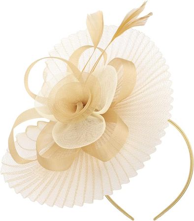 Girls Fascinators Hat Cocktail Tea Party Hair Clip Veil Headband Wedding Bridal Flower Hat Headwear Vintage Headpiece Yellow at Amazon Women’s Clothing store