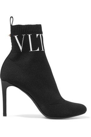 Valentino | Valentino Garavani logo-print ribbed-knit sock boots | NET-A-PORTER.COM
