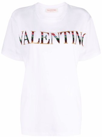 Shop Valentino sequin-logo T-shirt with Express Delivery - FARFETCH