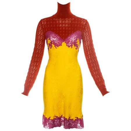 Christian Dior by John Galliano yellow and pink lace slip dress, fw 1998 For Sale at 1stdibs