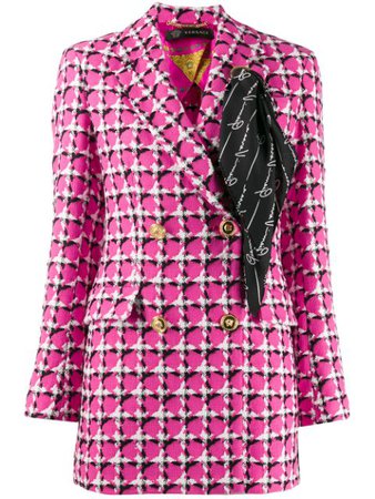 Versace Scarf Detail Checked Blazer A85657A232908 Pink | Farfetch