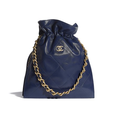 Shiny Lambskin & Gold-Tone Metal Navy Blue Large Shopping Bag | CHANEL