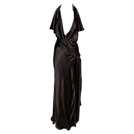 2000's Jean Paul Gaultier Brown Satin Plunging Cut-Out Gown Dress For Sale at 1stDibs