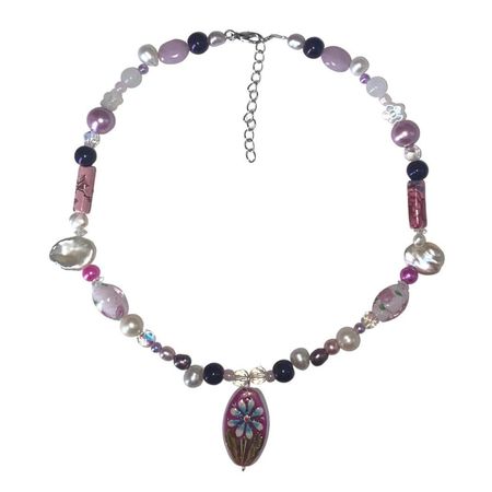 beaded necklace with ceramic flower pendant 💌... - Depop