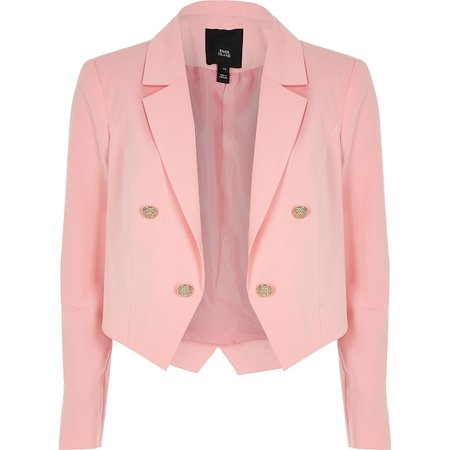 Pink button cropped blazer | River Island