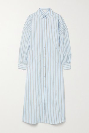 Eina Oversized Striped Organic Cotton-poplin Maxi Dress - Sky blue