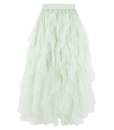 Blue Vanilla Mint Green Frill Mesh Midi Skirt | New Look