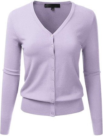 EIMIN Women's Button Down V-Neck Long Sleeve Soft Knit Cardigan Sweater Lilac S at Amazon Women’s Clothing store