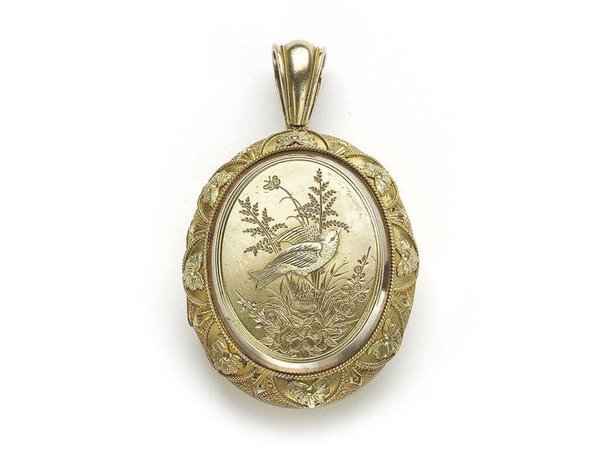 Victorian Gold Locket with Bird & Plants | Etsy