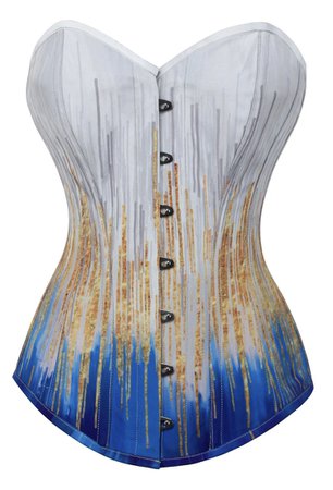 white gold and blue corset