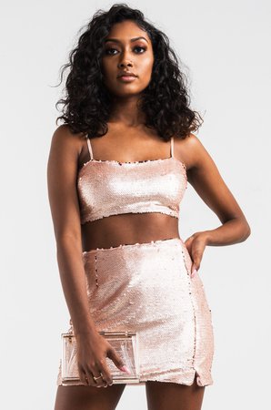 rose gold skirt and top