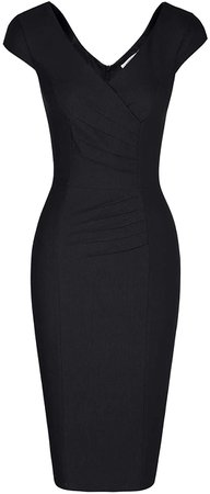MUXXN Women's 1950's Vintage V Neck Ruched Sheath Formal Pencil Dress at Amazon Women’s Clothing store