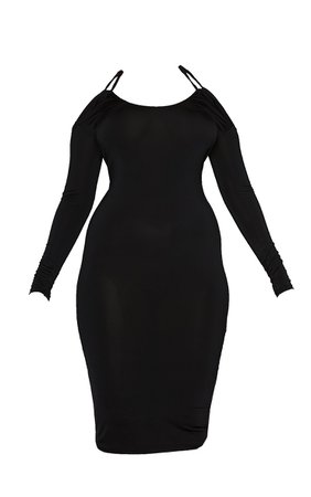 Black Cross Halterneck Bardot Slinky Midi Dress - Midi Dresses - Dresses - Womens Clothing | PrettyLittleThing USA