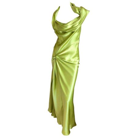 John Galliano for Christian Dior Chartreuse Silk Gown For Sale at 1stdibs