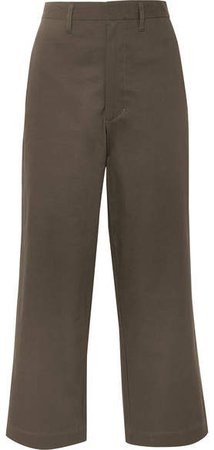 Cropped Cotton-blend Canvas Flared Pants - Green