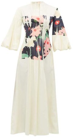 Neesha Floral Print Cotton Blend Midi Dress - Womens - Ivory Multi