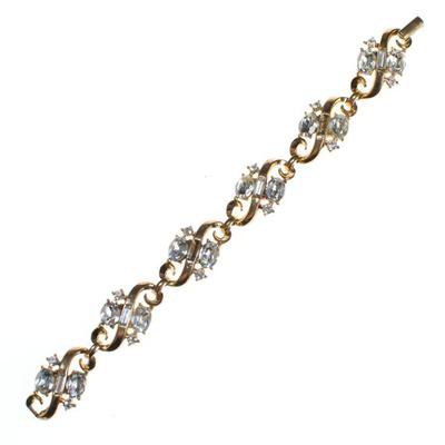 Vintage Crown Trifari Gold Scoll Bracelet with Sparkling Diamante Crys - Vintage Meet Modern