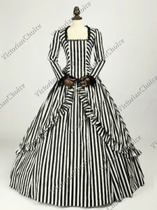 Victorian Black White Striped Mary Poppins Gown Theater Steampunk Dress 321 | eBay