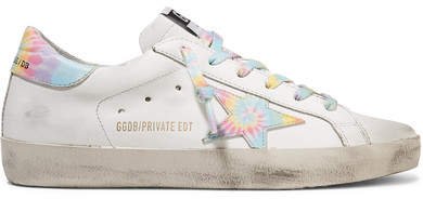 Superstar Distressed Tie-dyed Leather Sneakers - White