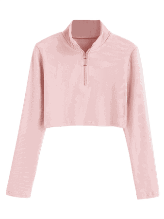 [51% OFF] [HOT] 2019 ZAFUL Half Zipper Cropped Ribbed Knit Top In LIGHT PINK S | ZAFUL