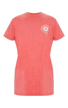 Orange Zodiac Signs Slogan Acid Wash T Shirt Dress | PrettyLittleThing USA