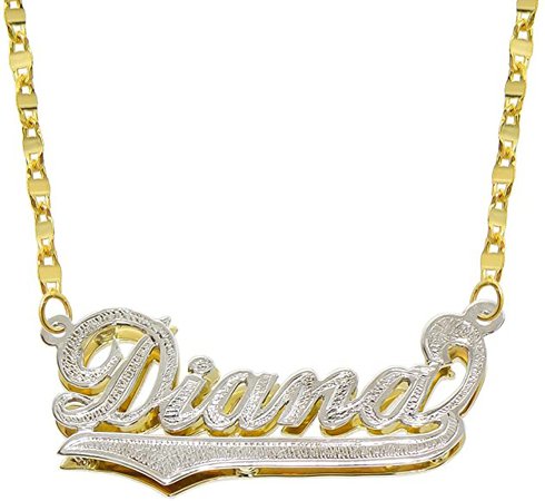 Amazon.com: Pyramid Jewelry 14K Two Tone Gold Personalized Double Plate 3D Name Necklace - Style 3 (16 Inches, Hammer Chain): Jewelry