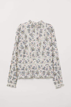Blouse with Lace Embroidery - White