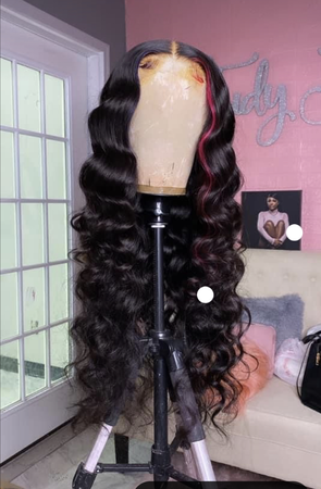 red and black stripe wig