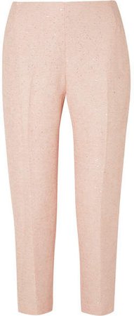 Sequined Tweed Slim-leg Pants - Pastel pink