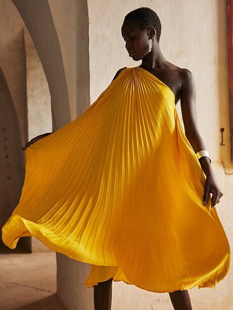 Pleated One-Shoulder Dress | Banana Republic