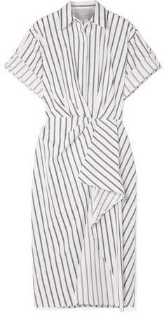 Striped Cotton-poplin Midi Dress - White