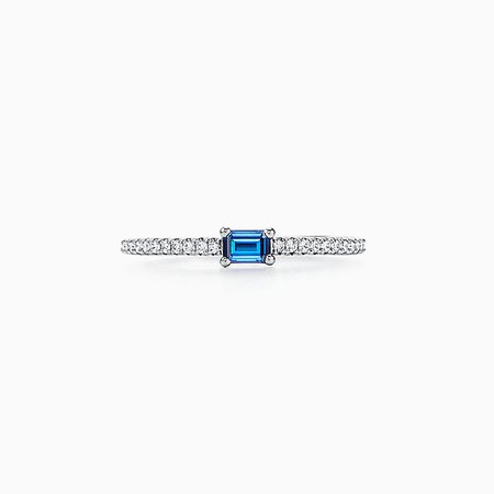 Tiffany T diamond and turquoise square ring in 18k white gold. | Tiffany & Co.
