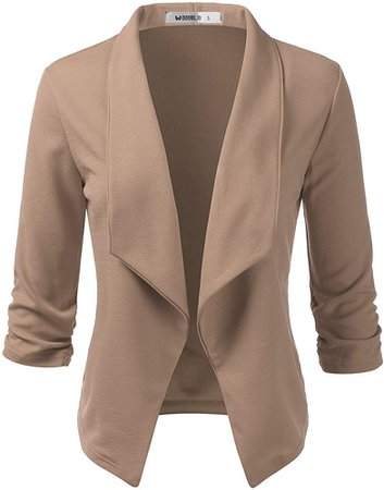 Doublju Womens Casual Work 3/4 Sleeve Open Front Blazer Jacket with Plus Size Mocha 1X at Amazon Women’s Clothing store