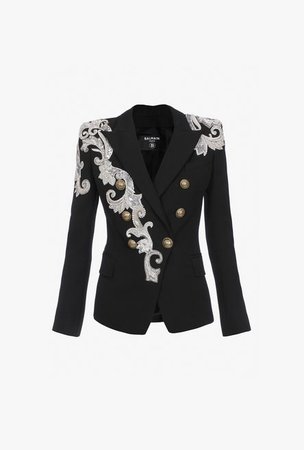 Black Wool Blazer With Black And Silver Embroidery for Women - Balmain.com