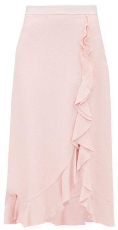 Ruffled Crepe Sable Midi Skirt - Womens - Pink