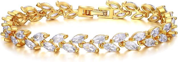 Amazon.com: EVER FAITH Bridal Zircon Wedding 2 Layers Small Leaf Roman Tennis Bracelet Clear Gold-Tone: Clothing, Shoes & Jewelry
