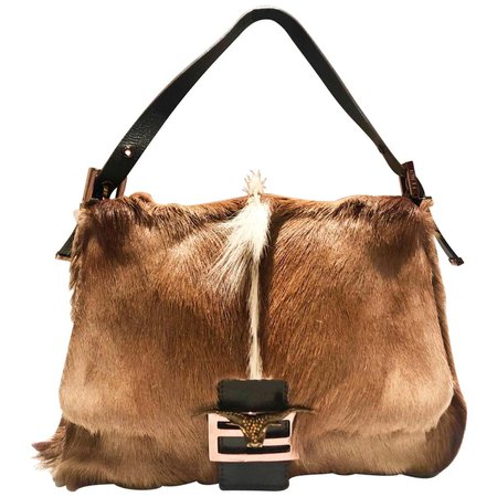 2000s Fendi Buffalo Head Fur Mama Baguette Shoulder Bag